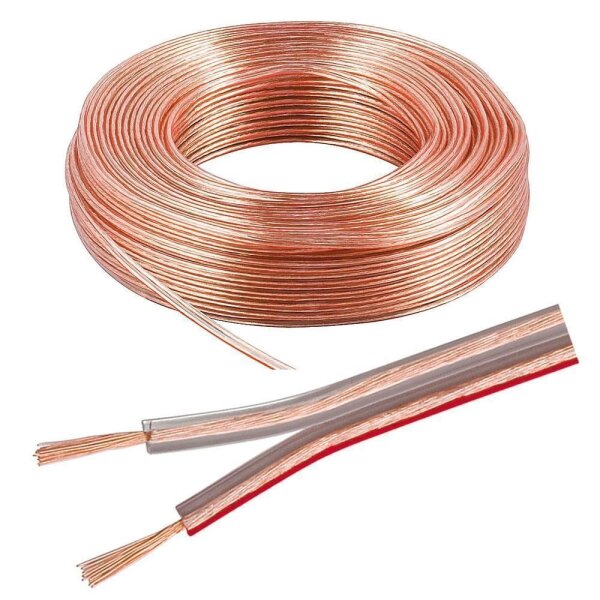 Premium HiFi Lautsprecherkabel 2x 1,5mm² Transparent 30 Meter Rolle