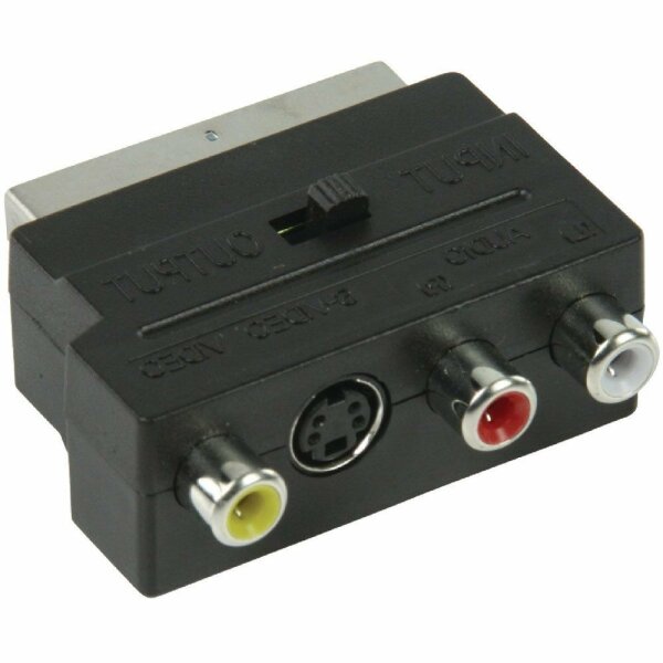 Scart Cinch Adapter AV Audio Video Scart Stecker - 3x Cinch Buchse + S-Video