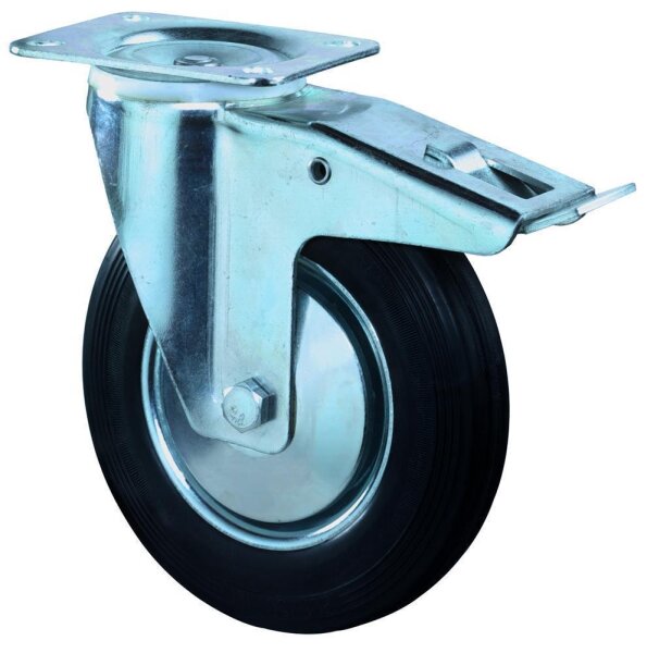 Lenkrolle mit Feststeller Gummirad schwarz Ø125mm Platte bis 100kg