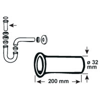 Verstellrohr Chrom 11/4" ø32mm L:200mm Siphon...