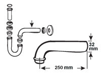Wandrohr 11/4" L:250mm Chrom Siphon gebogen...