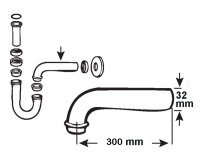 Wandrohr 11/4" L:300mm Chrom gebogen Siphon...