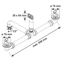 Ablauf Überlauf Überlaufkombination Set anthrazit 11/2"AG ø70mm Siphon