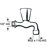 Auslaufventil Chrom blau 1/2" AG M22x1 IG-AG  Chrom...