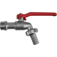 Kugel Auslaufventil Messing matt Metallhebel rot 1/2"AG 3/4"IG-AG ø14mm Sanitär