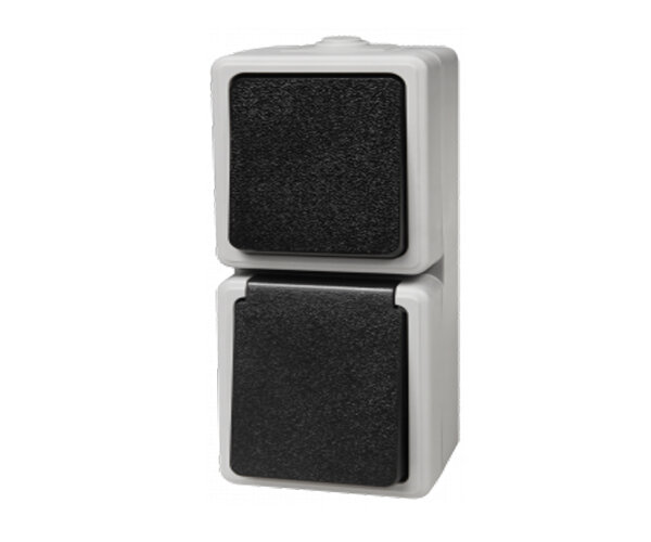 Feuchtraum Kombi-Dose McPower "Taff" 250V IP44 grau Schalter+Steckdose