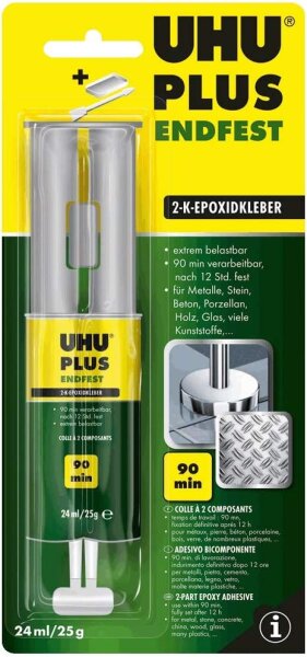 UHU Plus Endfest 2-Kompenenten-Epoxidkleber 2K Alleskleber Kleber für Metalle Holz Porzellan Glas usw