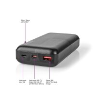 Powerbank 20000 mAh schwarz für 2 Geräte Smartphones Zusatzakku Ladegerät