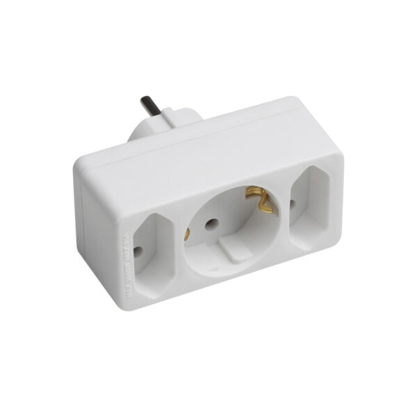 Schutzkontakt Adapter 2x Euro auf 1x Schuko weiß 250V Steckdose Verteiler