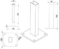Bodenplatte Adapter 4-loch 150x150x8mm RAL7016 für...