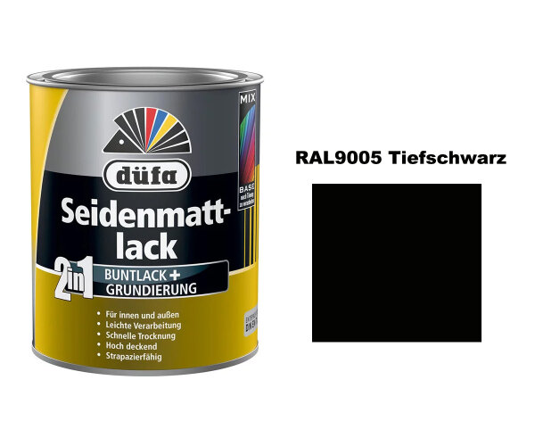 düfa 2in1 Seidenmattlack PU Acryllack RAL9005 Tiefschwarz 750ml Dose
