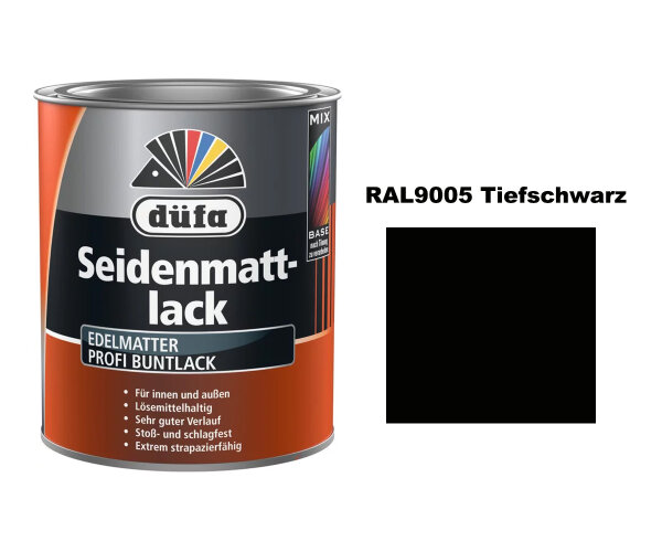 düfa Seidenmattlack Profi Buntlack RAL9005 Tiefschwarz 750ml Dose