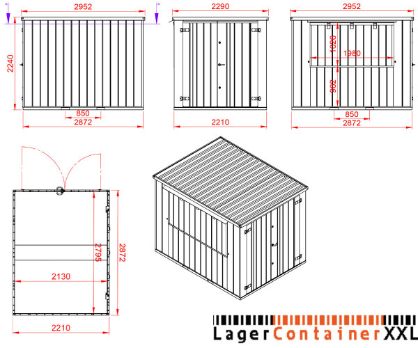 3m XXL Kiosk Container RAL 9010 Weiß mit großer Verkaufsklappe & Doppeltür
