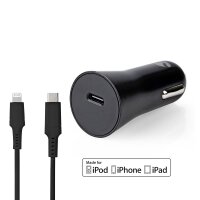 Auto Ladegerät KFZ Schnellladegerät USB-C auf Lightning für iphone ipad Schwarz 20W