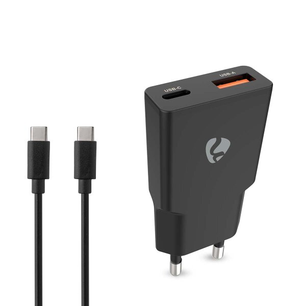 Schnellladegerät Netzteil mit Datenkabel Ladekabel USB-A / USB-C™ auf USB-C 1,5m schwarz