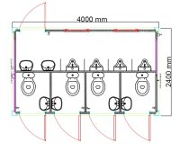 Sanitär Kabine 4x2m mit 4x WC und separaten 4x Pissior