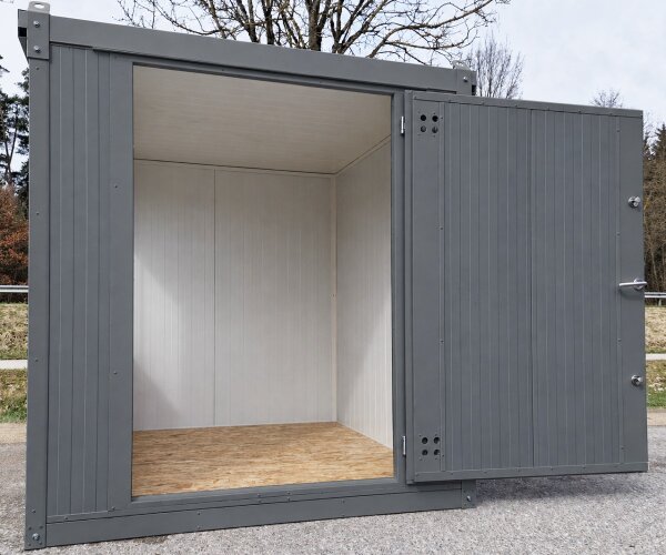 2m Isolierter Lagercontainer in RAL 7016 inkl. großer Einflügeltür